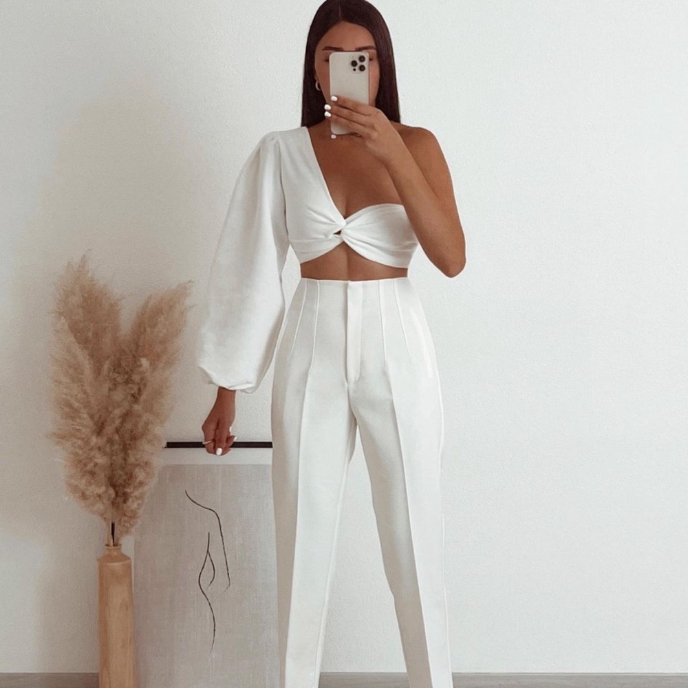 Last🔥Zara high waisted flared pants bloggers fav